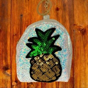 GLITTER PINEAPPLE MINI BACKPACK COIN PURSE KEYCHAIN‎ IN WHITE